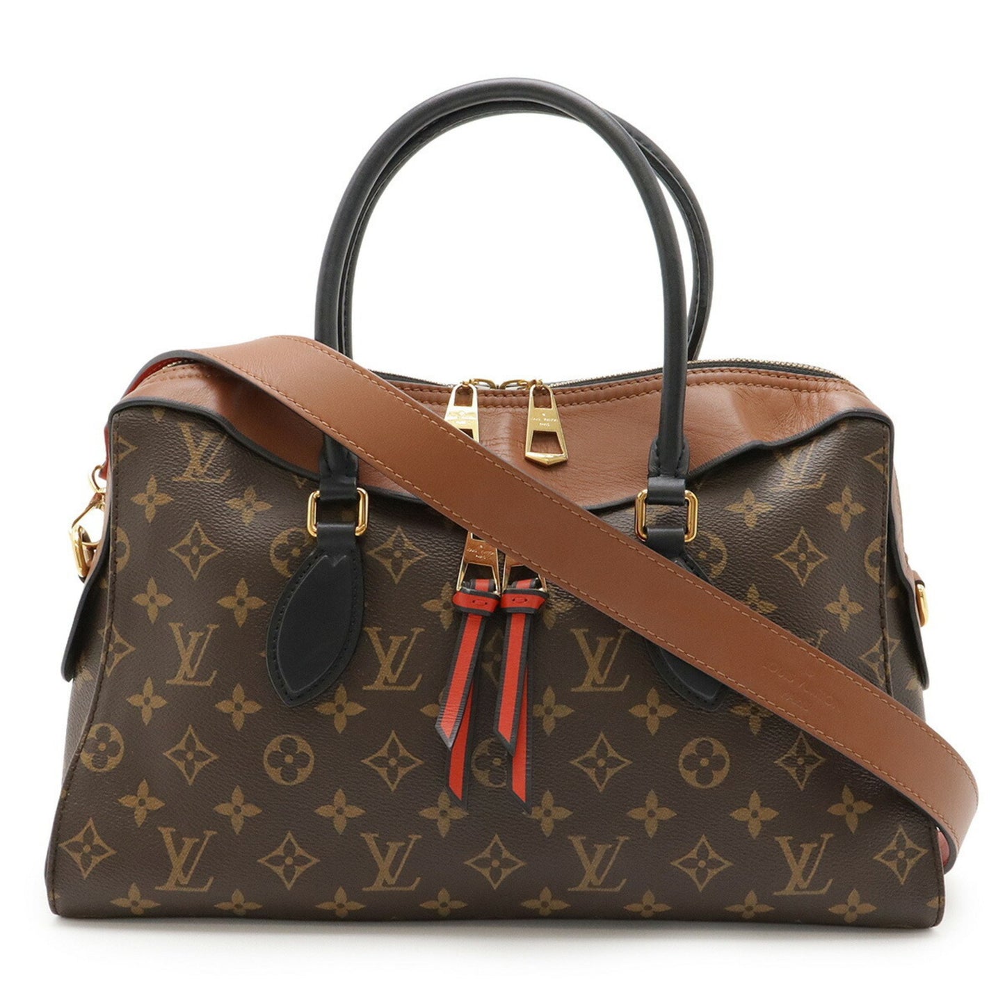 Louis Vuitton Monogram Tuileries Tote Handbag/Shoulder Bag Leather Caramel Black Red M41456