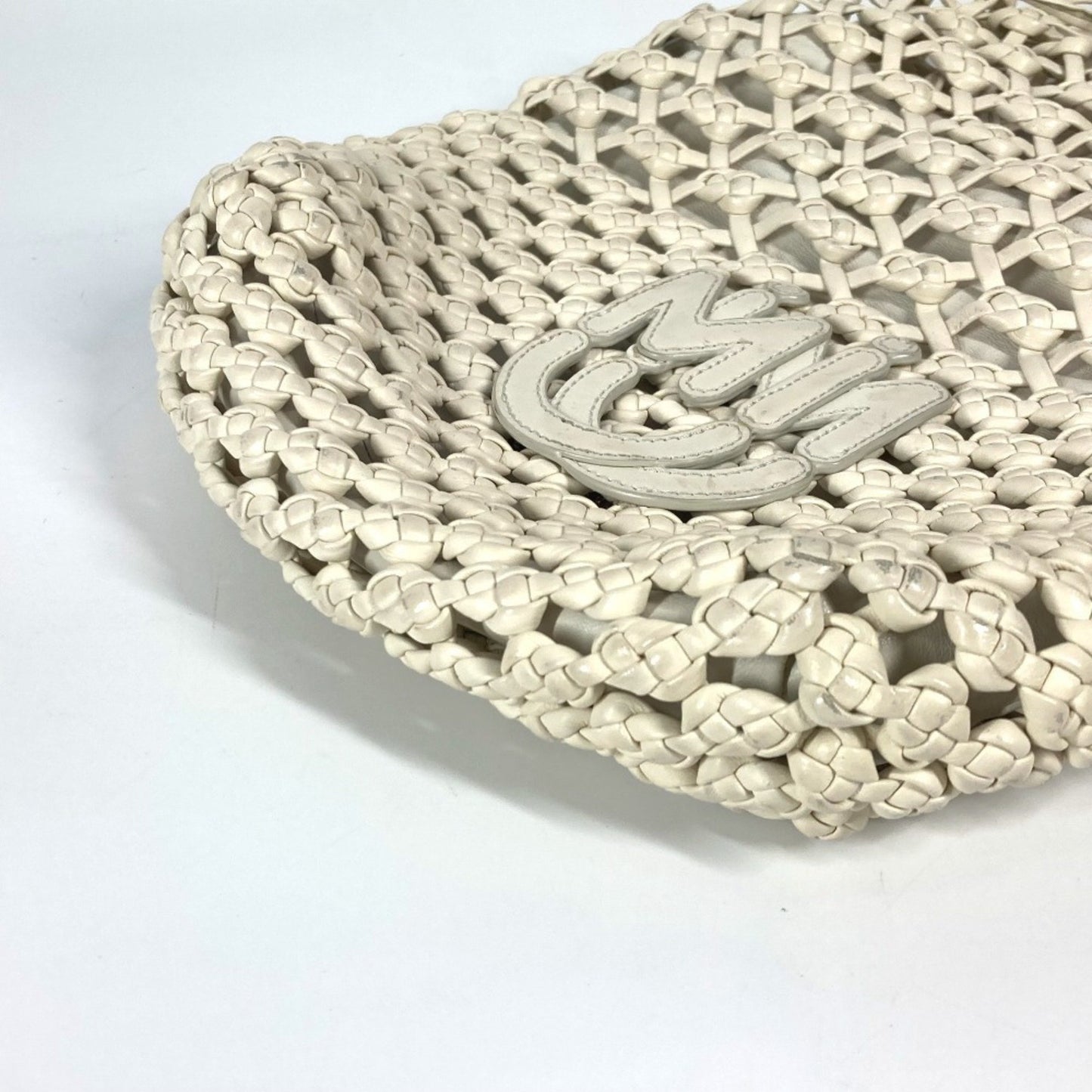 Miu Miu Logo Mesh Shoulder Bag Beach Leather