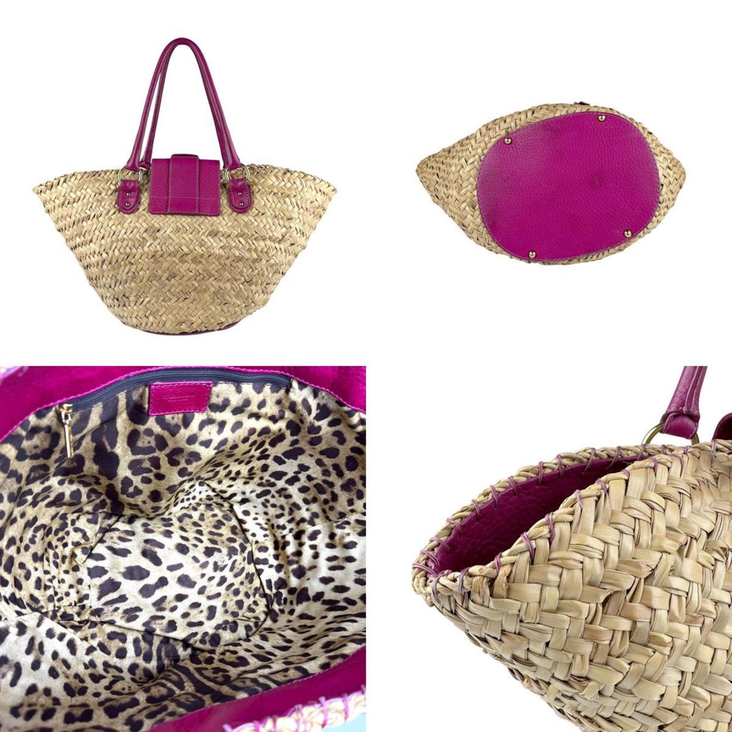 Dolce & Gabbana Shoulder Bag Straw Leather Natural Purple Gold