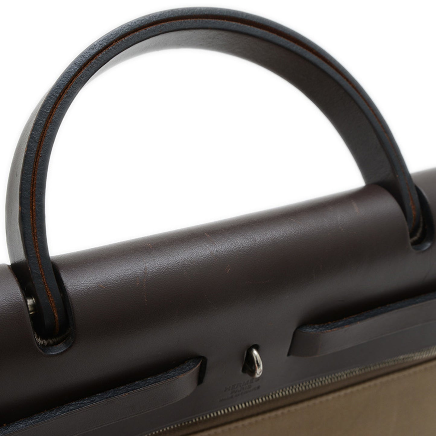 Hermes Airbag Zip Pm Handbag Tote Bag Toile Officier Calf Beige Brown T Stamp Bp