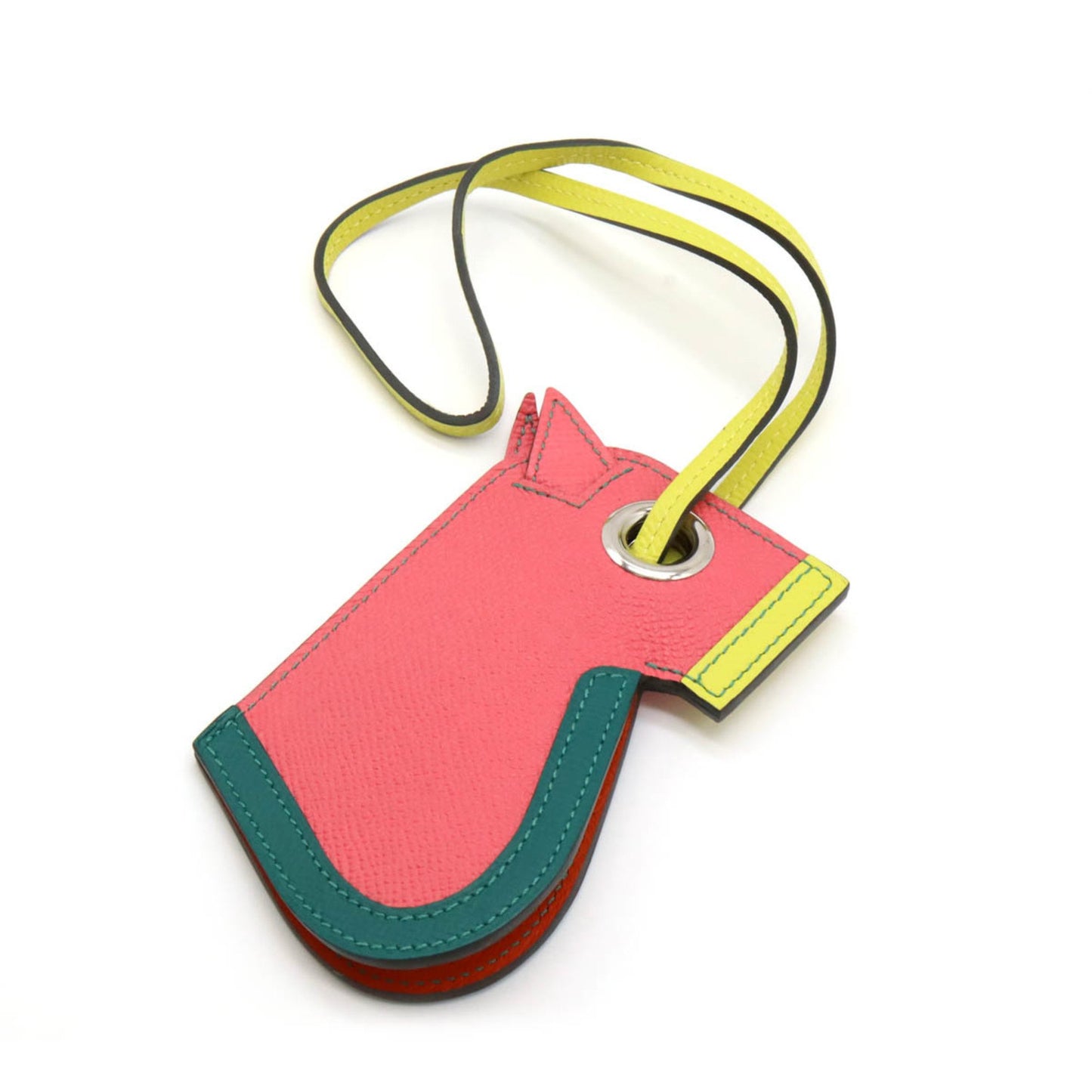 Hermes Camayle Bag Charm Keychain Horse Motif Epsom Leather Rose Azalee Malachite Lime A Stamp