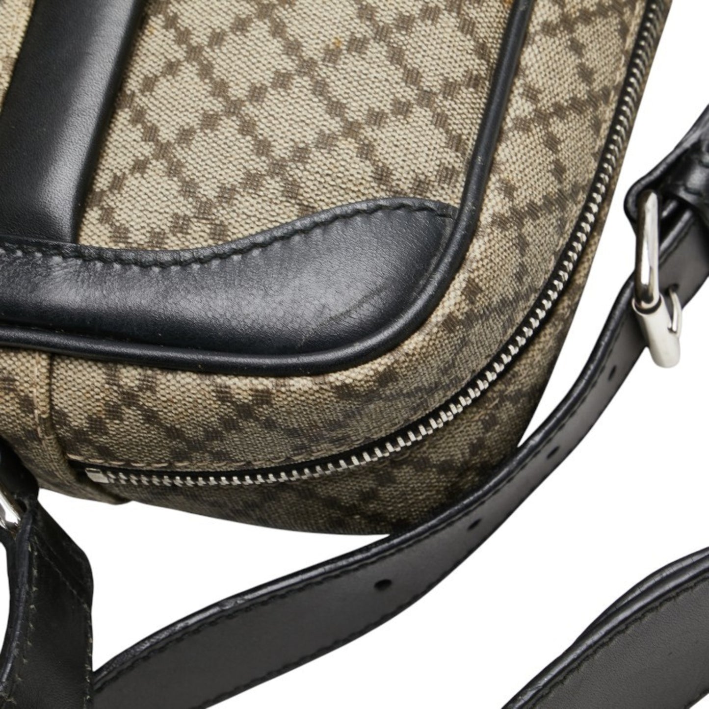 Gucci Diamante Shoulder Bag 268159 Beige Black Pvc Leather