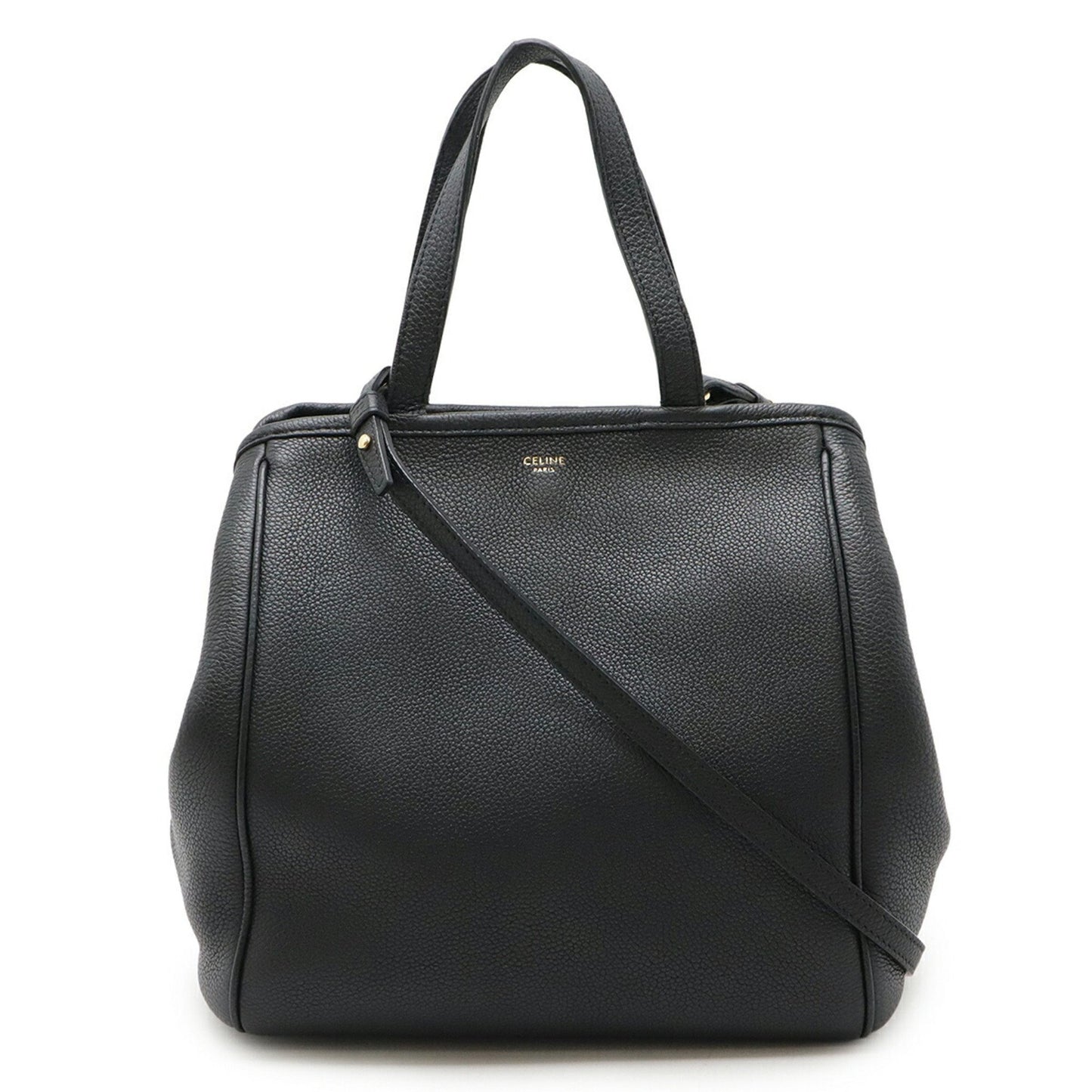 Celine Small Fold Cabas Tote Bag Shoulder Leather Black 194073