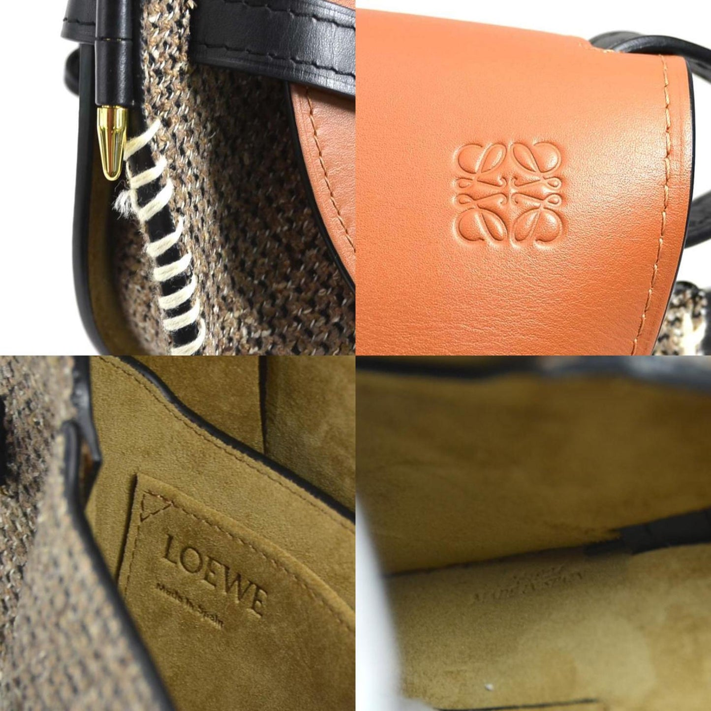 Loewe Shoulder Bag Gate Small Leather Tweed Brown X Black
