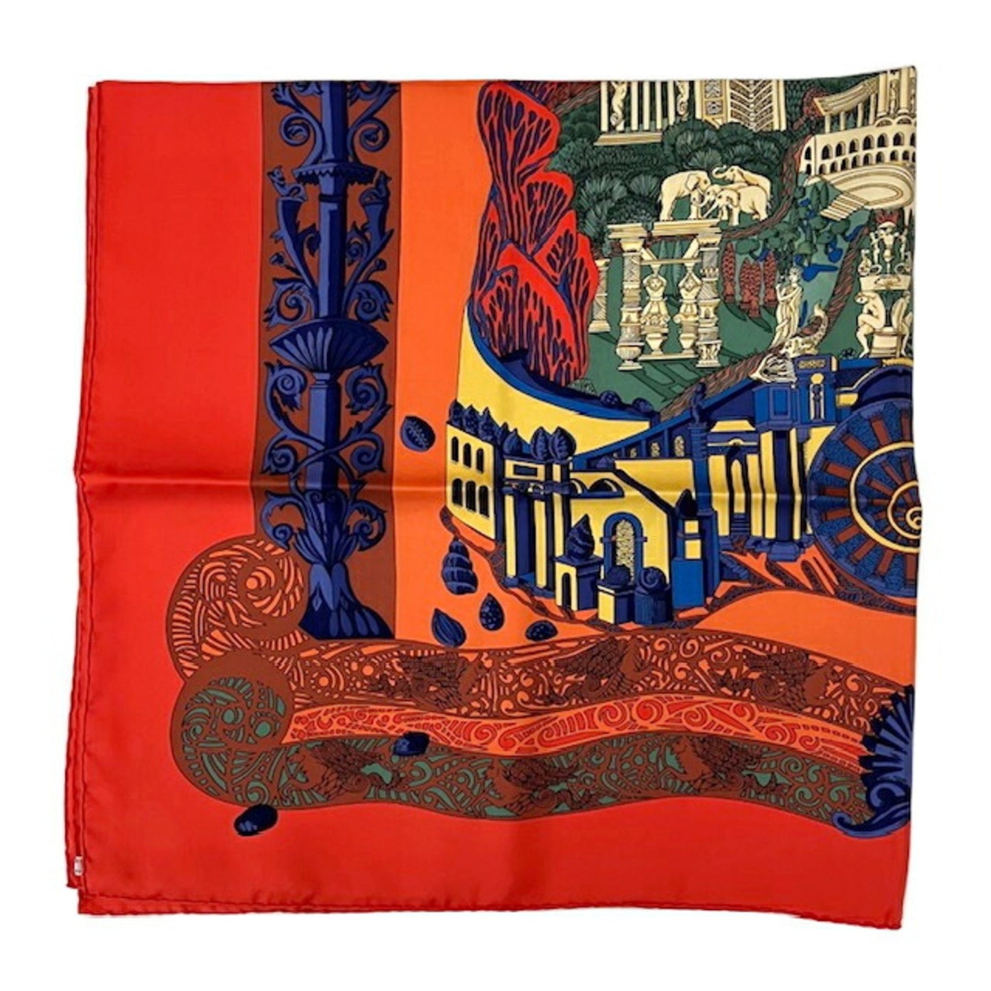 Hermes Hermes Carr 90 Scarf/Muffler Latlantide 100% Silk Orange