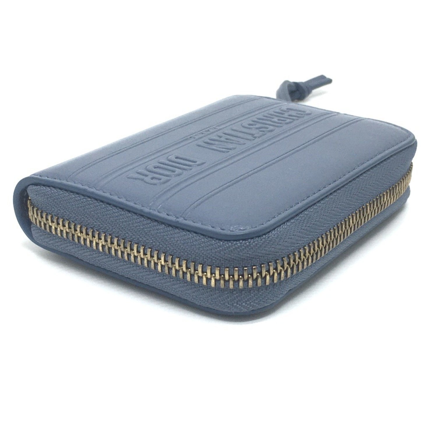 Christian Dior Dior Striped Wallet Round Zipper Coin Case Leather