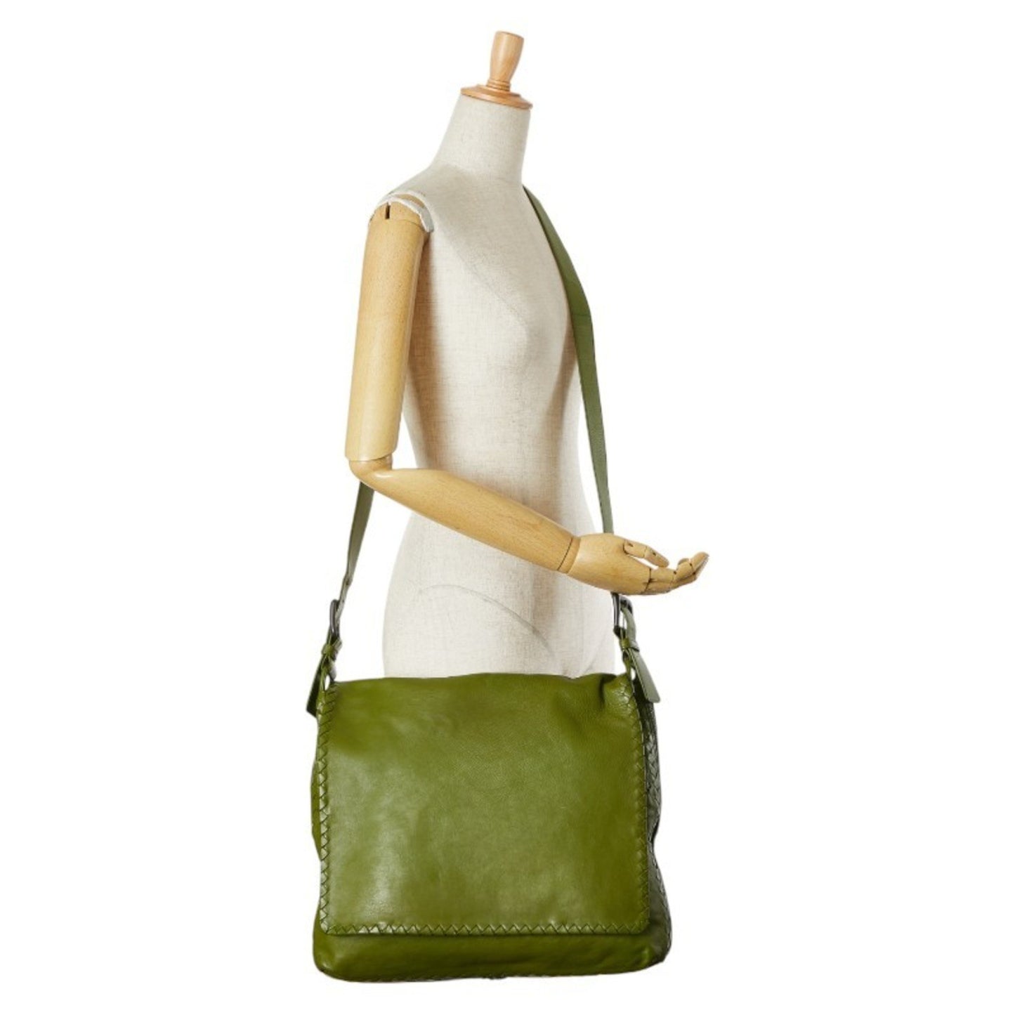 Bottega Veneta Intrecciato Crossbody Shoulder Bag In Green Leather