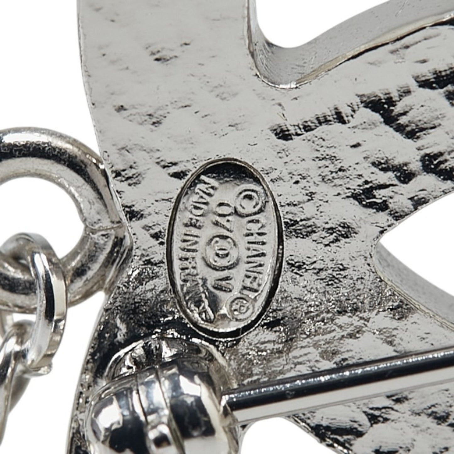 Chanel Coco Mark Rhinestone Brooch In Silver Metal