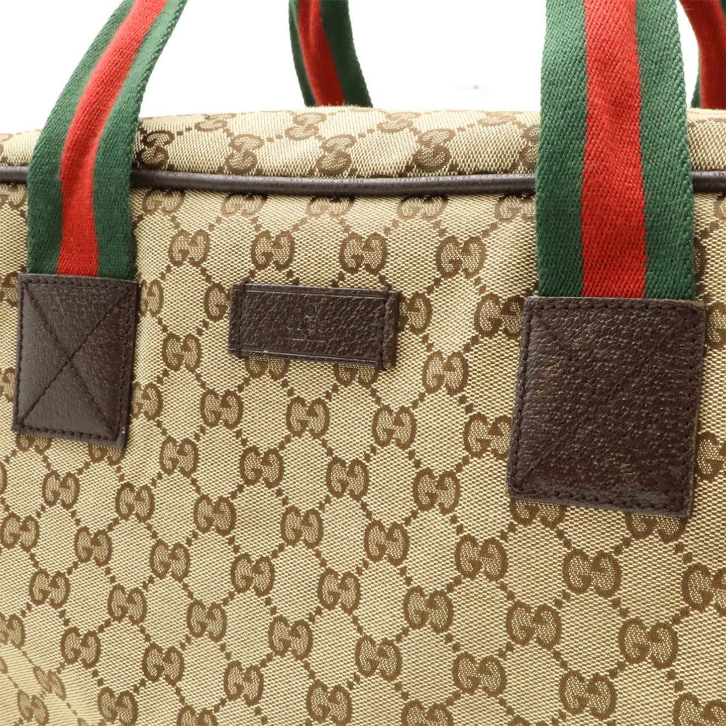 Gucci Gg Canvas Sherry Line Boston Bag Shoulder Leather Khaki Beige Red Green 153240