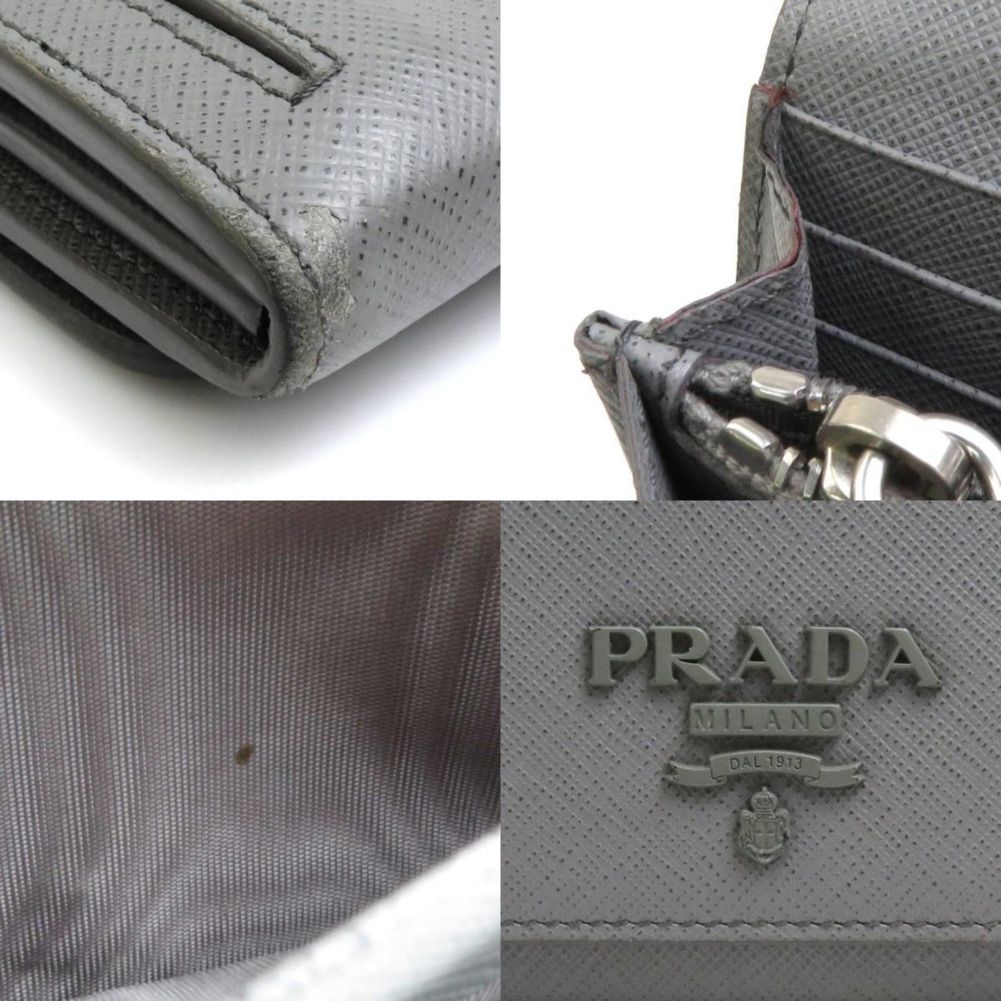 Prada Prada Bi-Fold Long Wallet Leather Gray