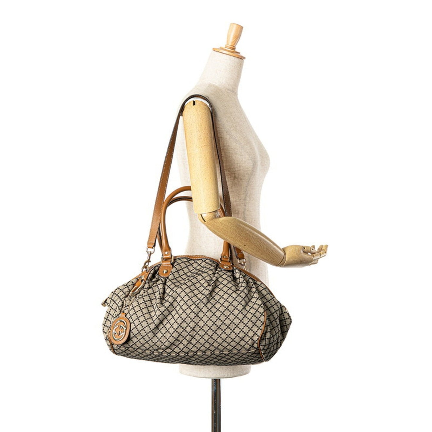 Gucci Diamante Sukey Handbag Shoulder Bag 223974 Beige Brown Canvas Leather
