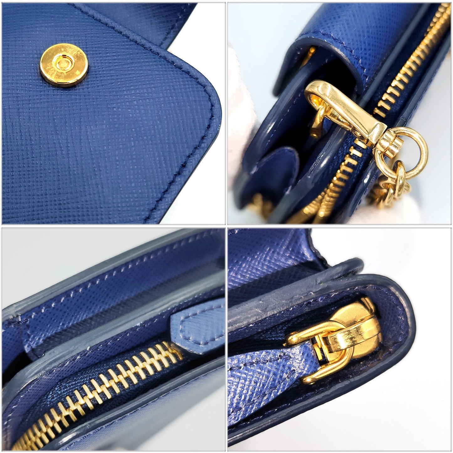 Prada Chain Wallet 1Zh048 Blue Saffiano Leather Long Shoulder