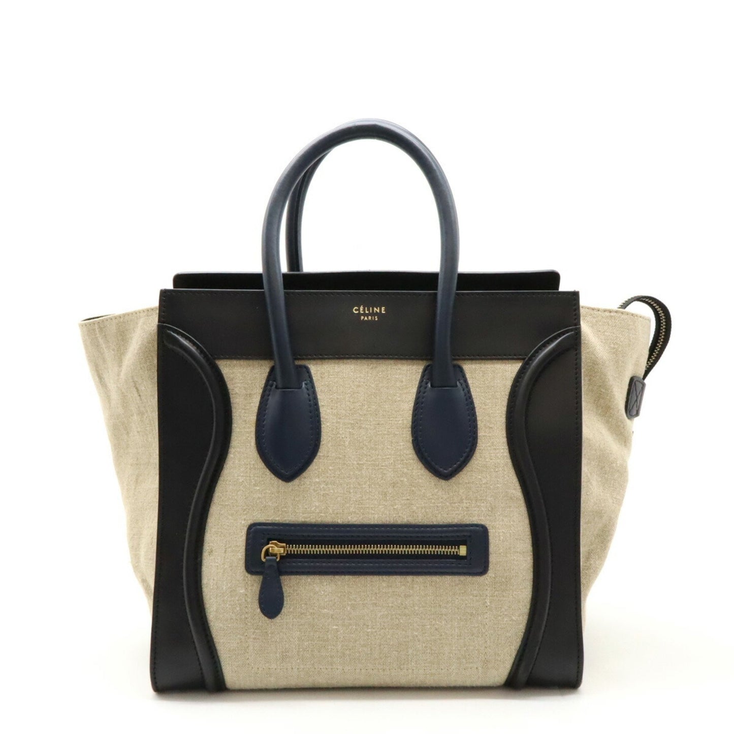 Celine Luggage Shopper Tote Bag Handbag Linen Leather Beige Black Navy 165212