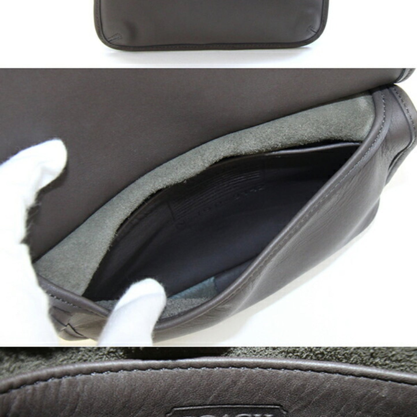 Coach Shoulder Bag 9142 Charcoal Brown Leather Pochette Crossbody Old