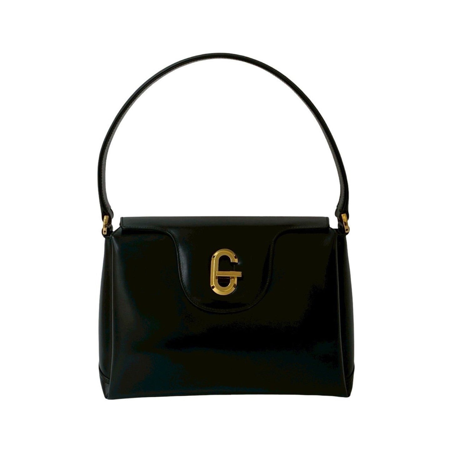 Gucci Old Gucci G Logo Turnlock Hardware Calfskin Leather Handbag In Black 804-4