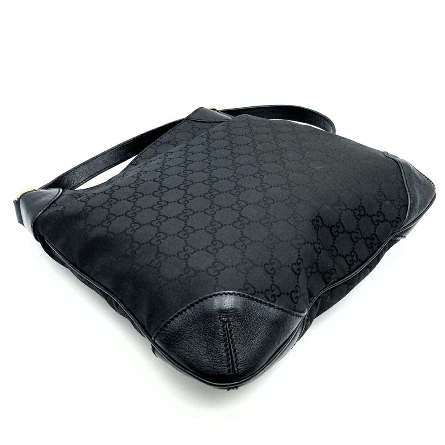 Gucci 257296 Shoulder Bag Gg Nylon Leather Black