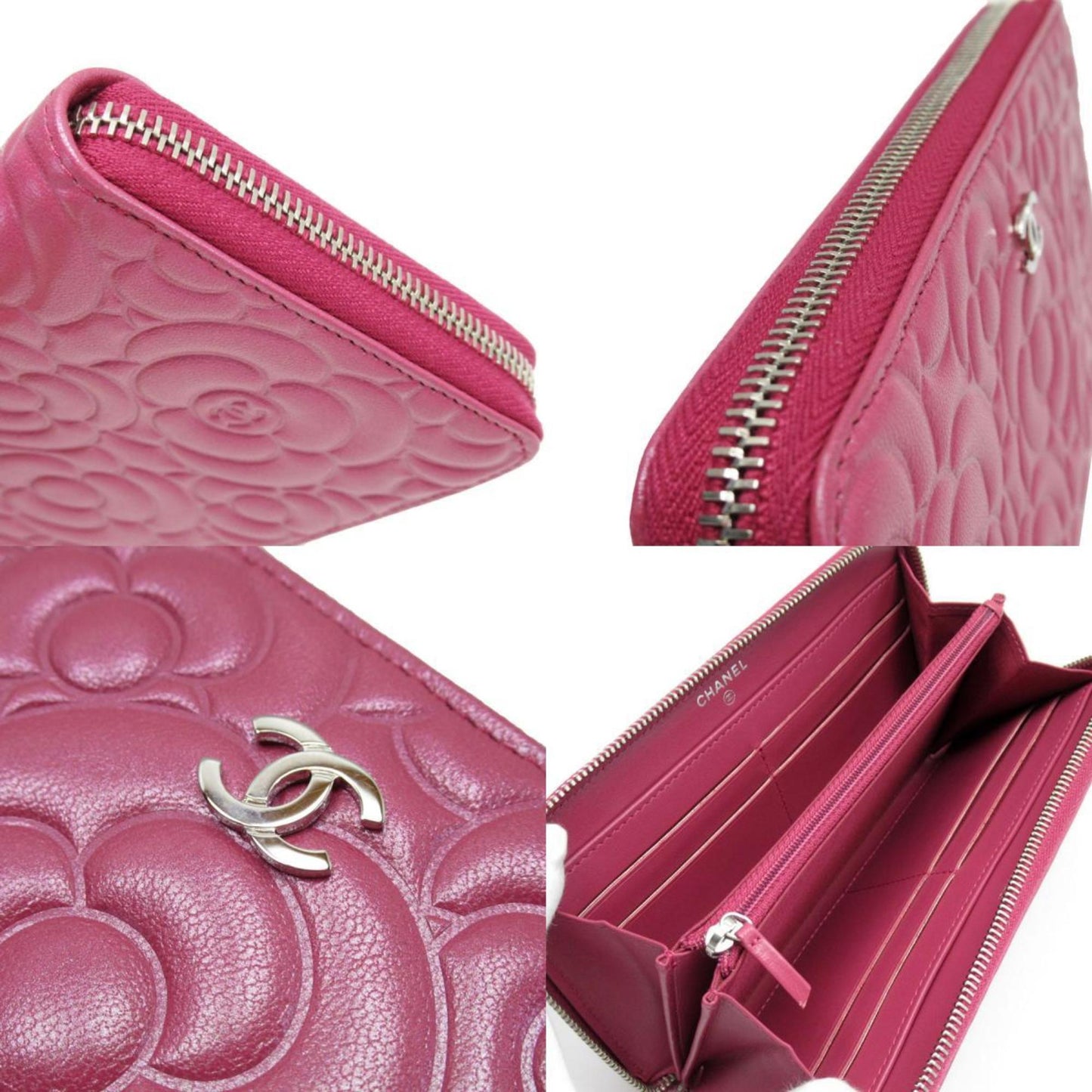 Chanel Round Long Wallet Camellia Leather Pink