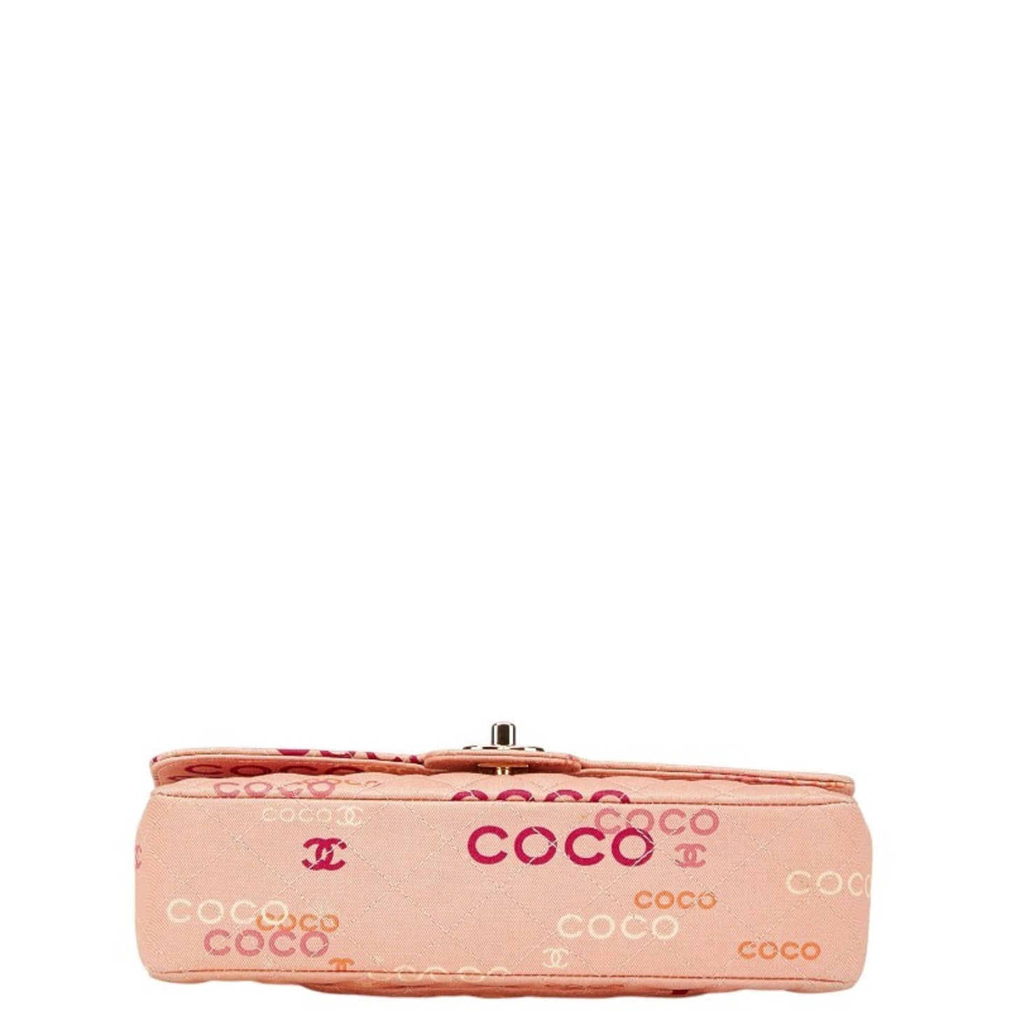 Chanel Coco Mark Coco Print Double Flap Chain Shoulder Bag Salmon Pink Multicolor Canvas