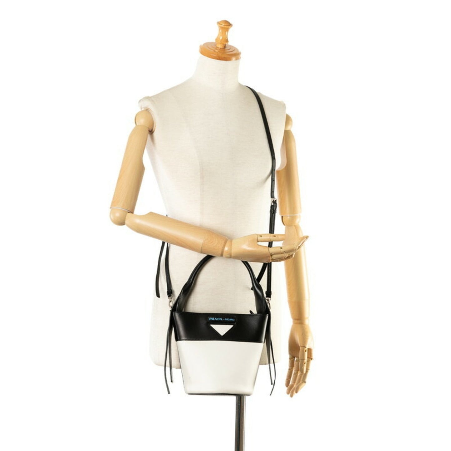 Prada Ouverture Handbag Shoulder Bag 1Be015 White Black Leather