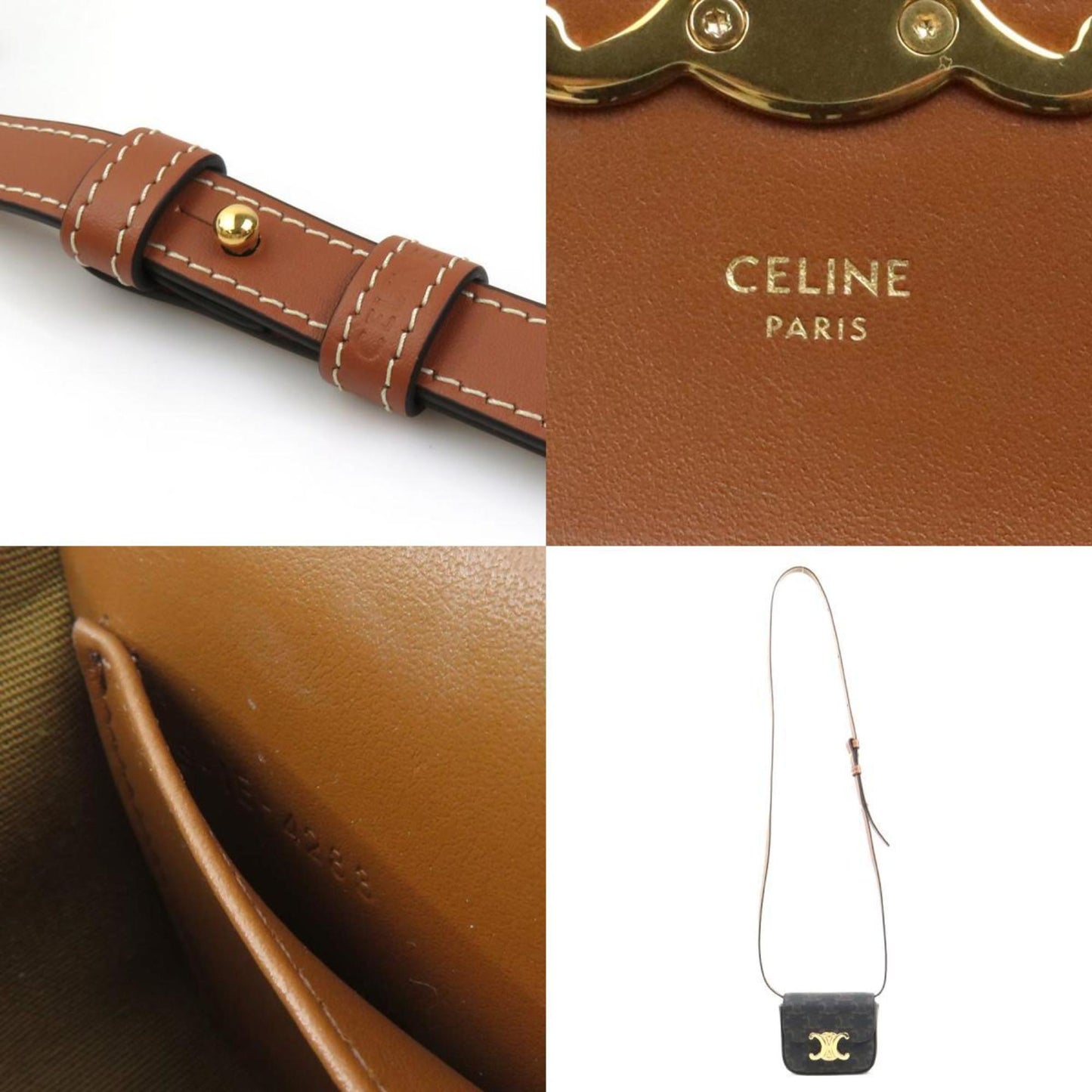 Celine Triomphe Mini Claude Shoulder Bag In Brown And Gold Leather
