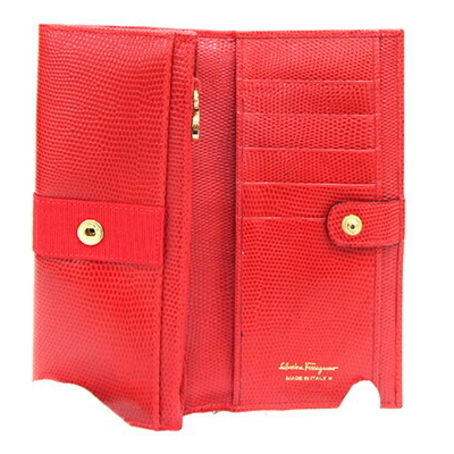 Salvatore Ferragamo Vara 22 3059 Bi-Fold Long Wallet Red Leather Ribbon