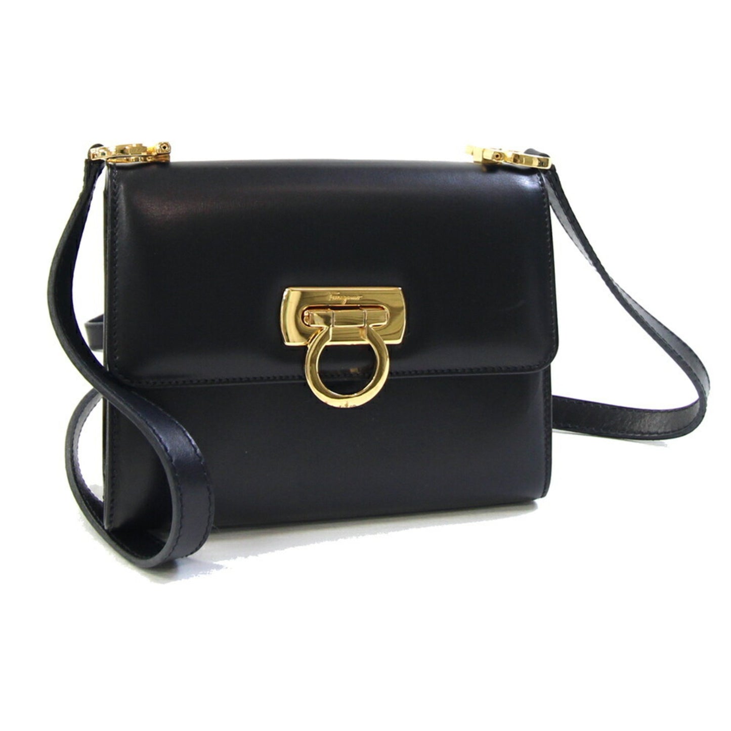 Salvatore Ferragamo Gancini Shoulder Bag 2147 97 Black Leather Pochette