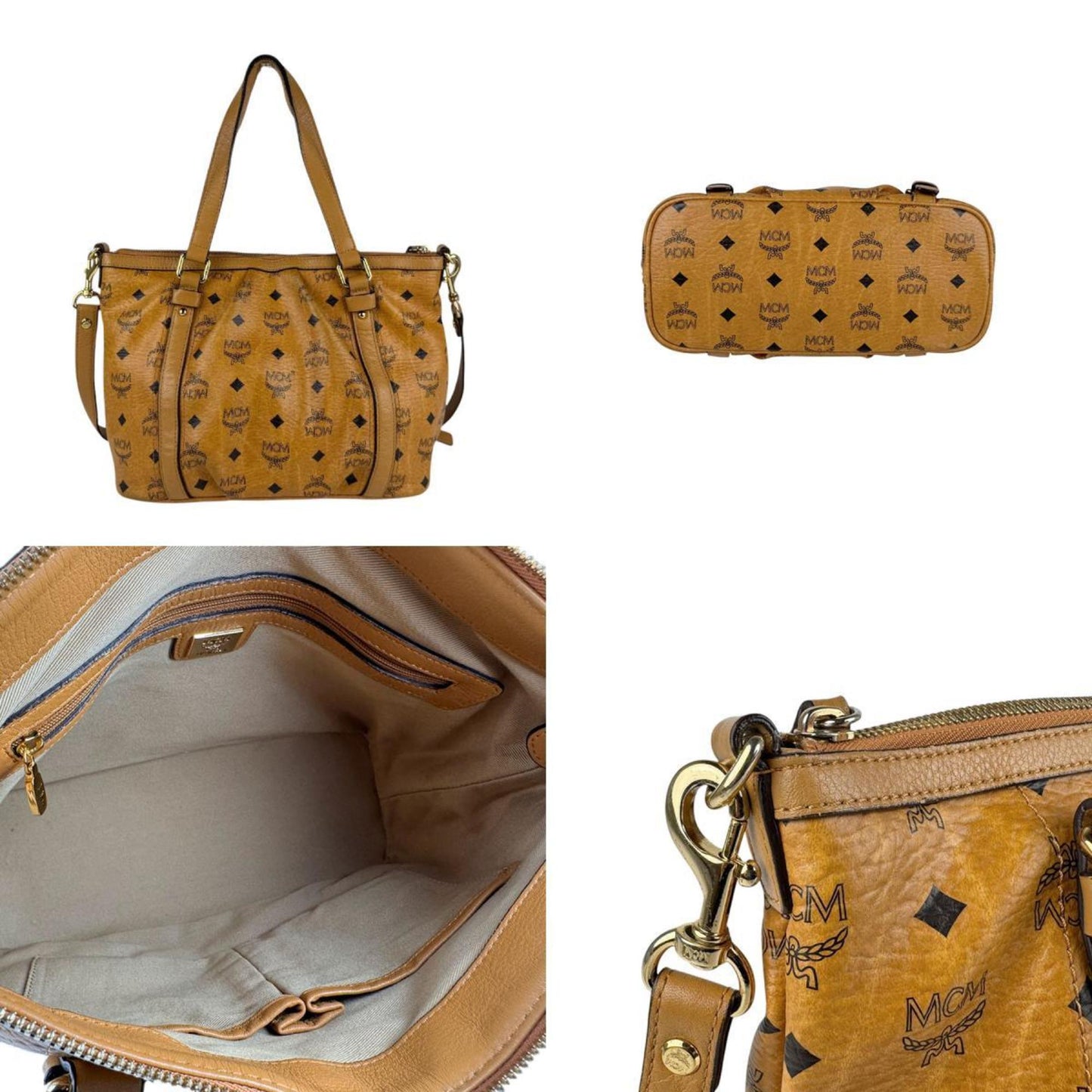 Mcm Handbag Shoulder Bag Leather Brown Black Gold