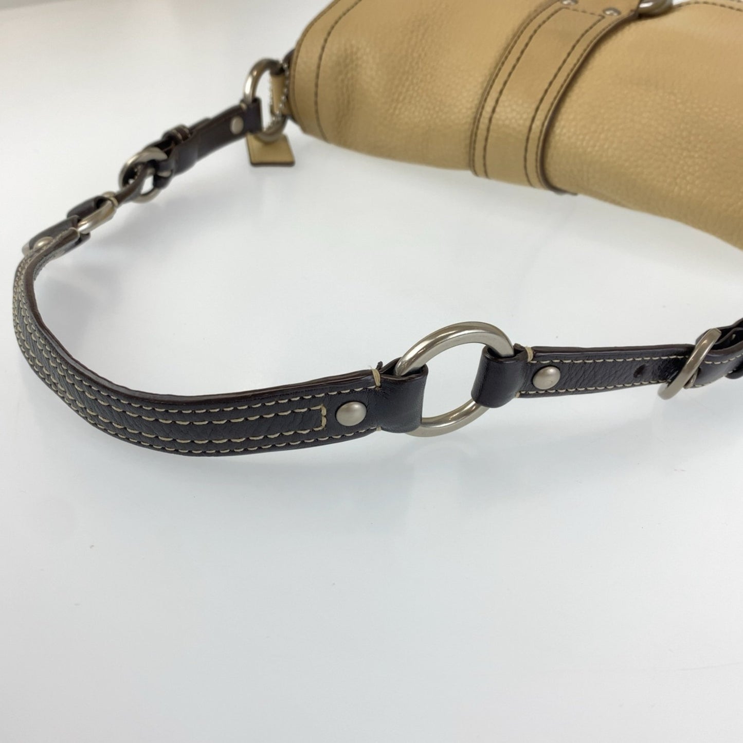 Coach Beige Brown Silver Hardware Leather Shoulder Bag