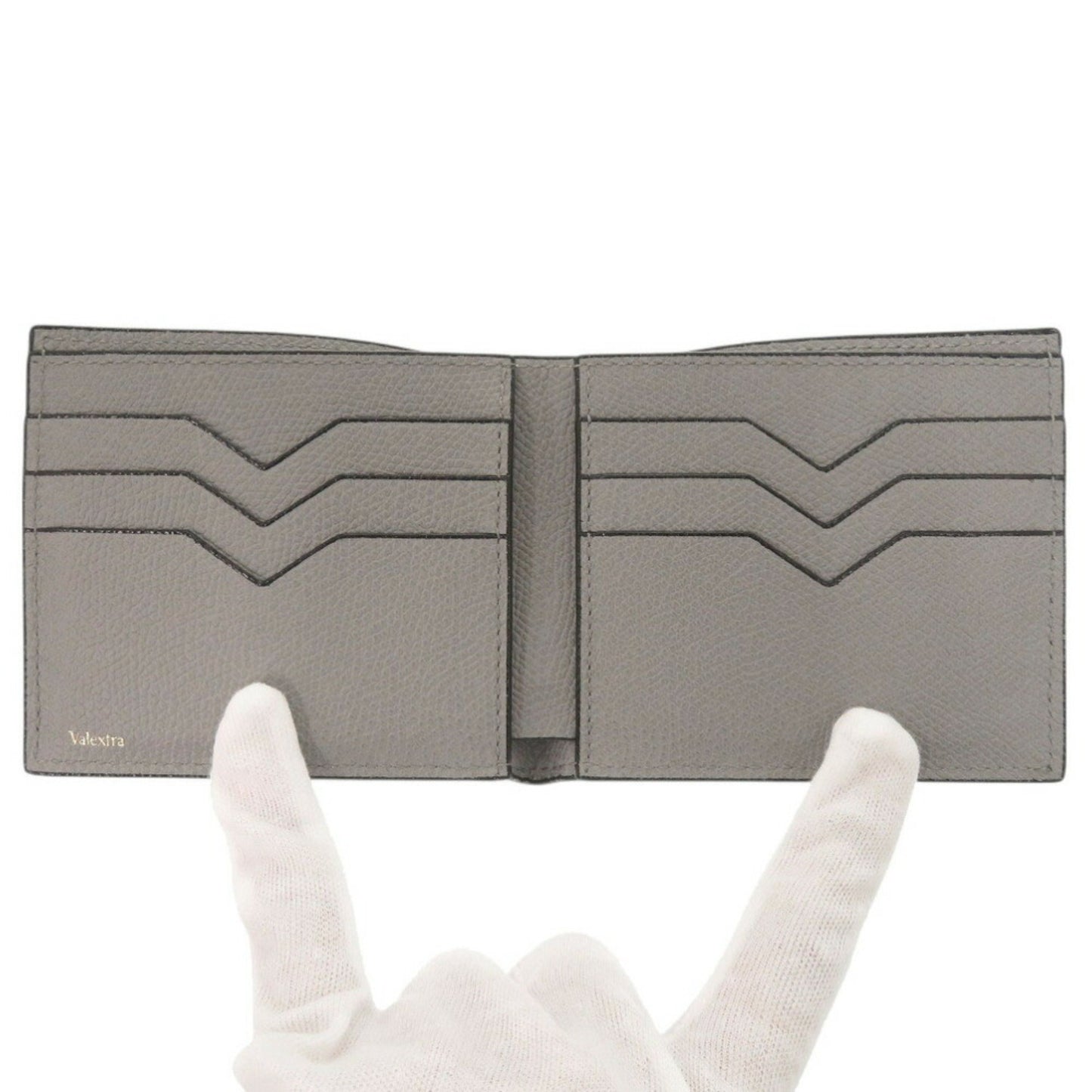 Like New Valextra Leather Grey Bi-Fold Wallet 0437Valextra