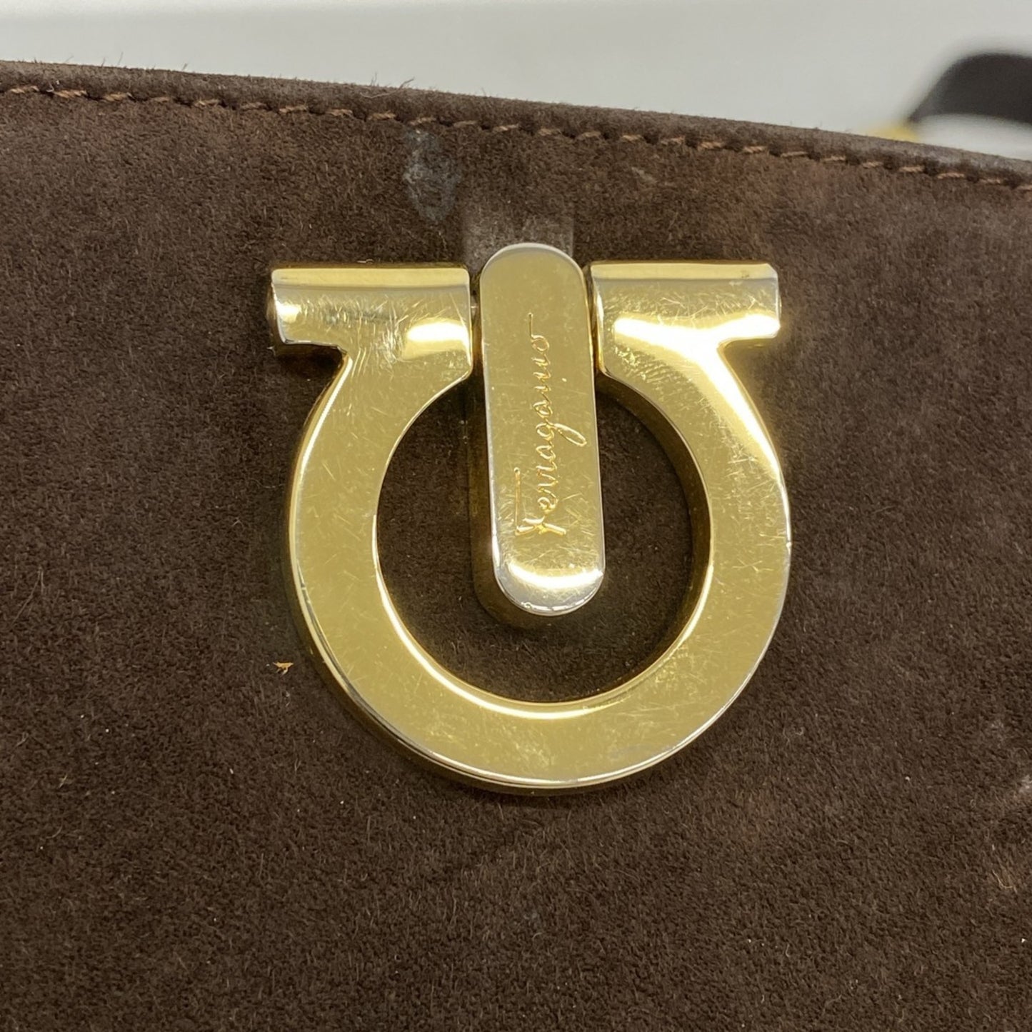 Salvatore Ferragamo Gancini Shoulder Bag In Brown Suede