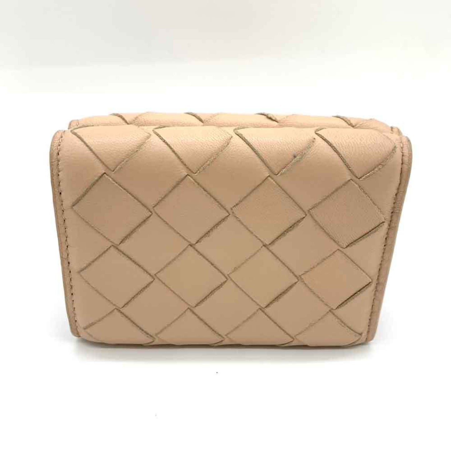 Bottega Veneta Tri-Fold Wallet Intrecciato Beige Leather Compact