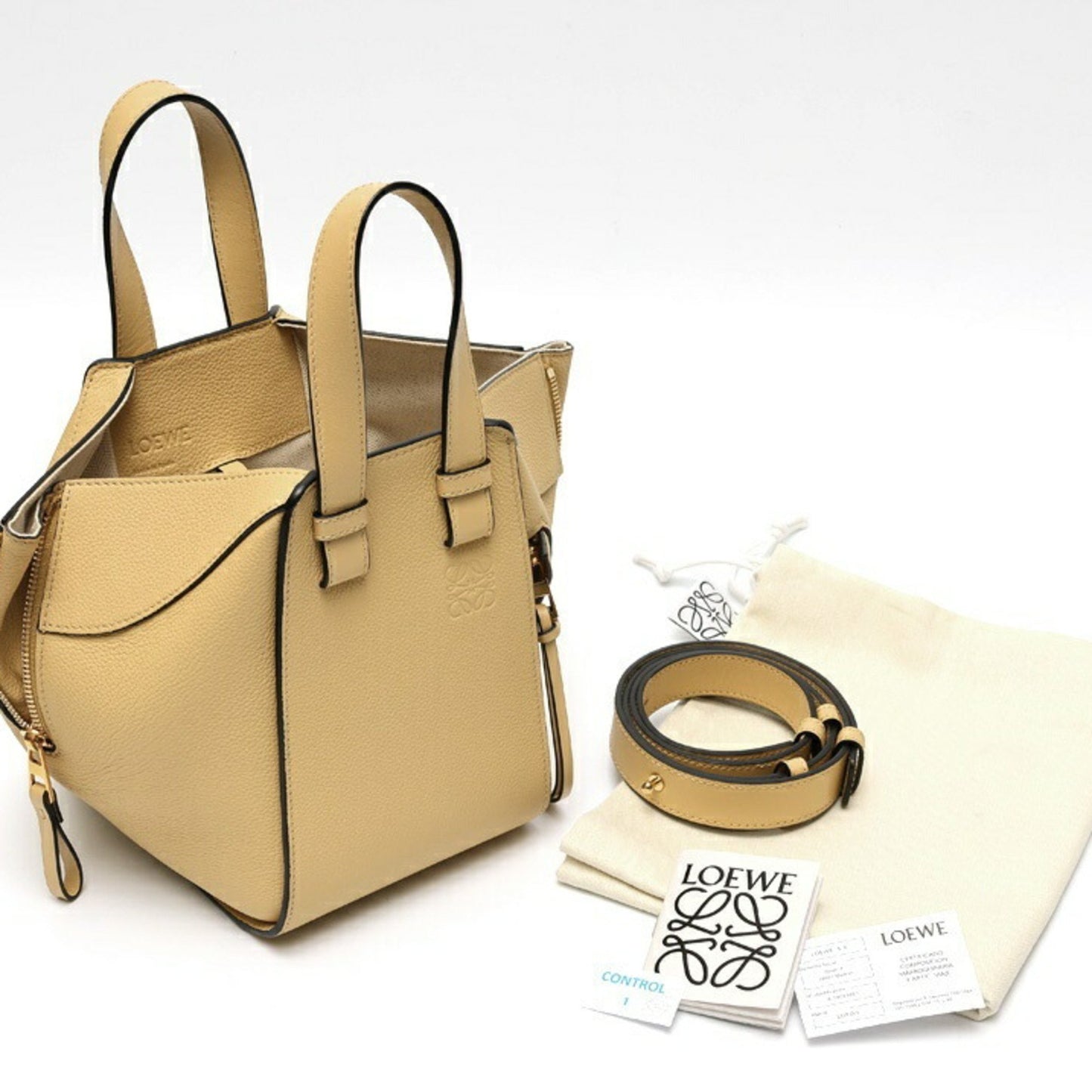 Loewe Hammock Bag Compact Shoulder A538H13X03 Calfskin Yellow Beige E-158851