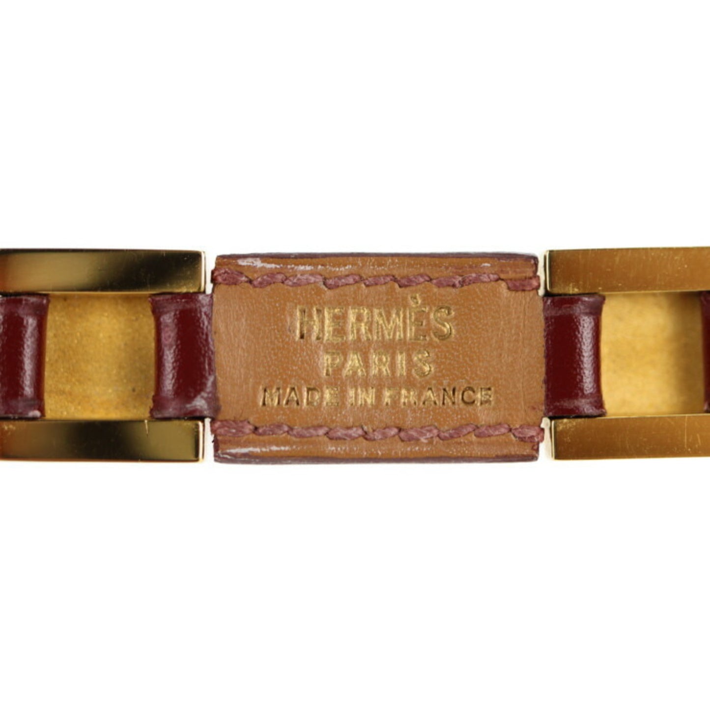 Hermes Hermes Medor Studs Bracelet Leather Red Gold ?V Engraved Metal Fittings Vintage