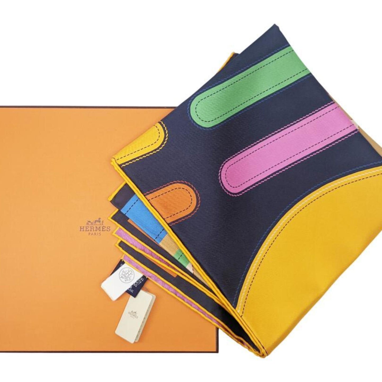 Hermes Hermes Carre 90 Double Face Tapis De Selle Scarf/Muffler Silk Orange Navy