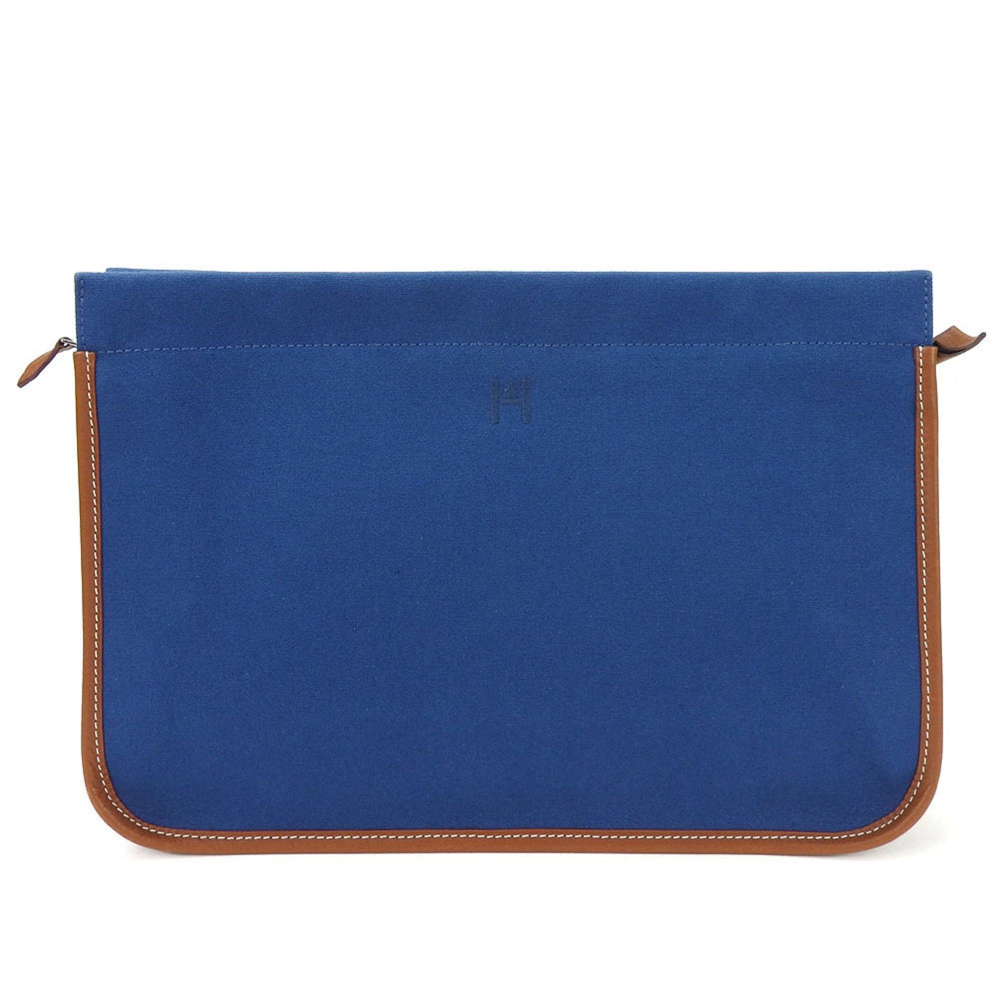 Hermes Clutch Bag Canvas Leather Navy Brown