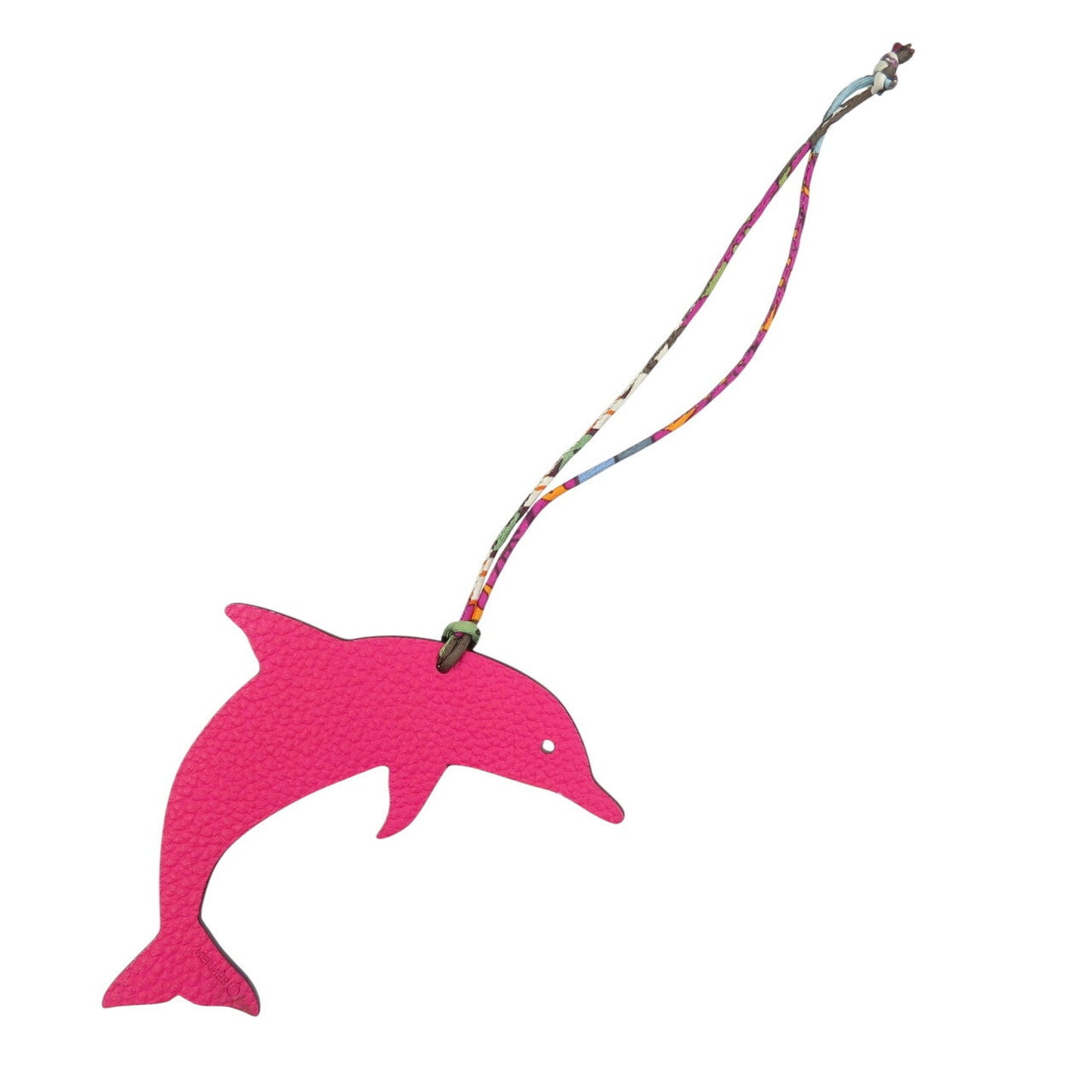 Like New Hermes Petit H Dolphin Epsom Leather Brown Pink Bag Charm 0816Hermes