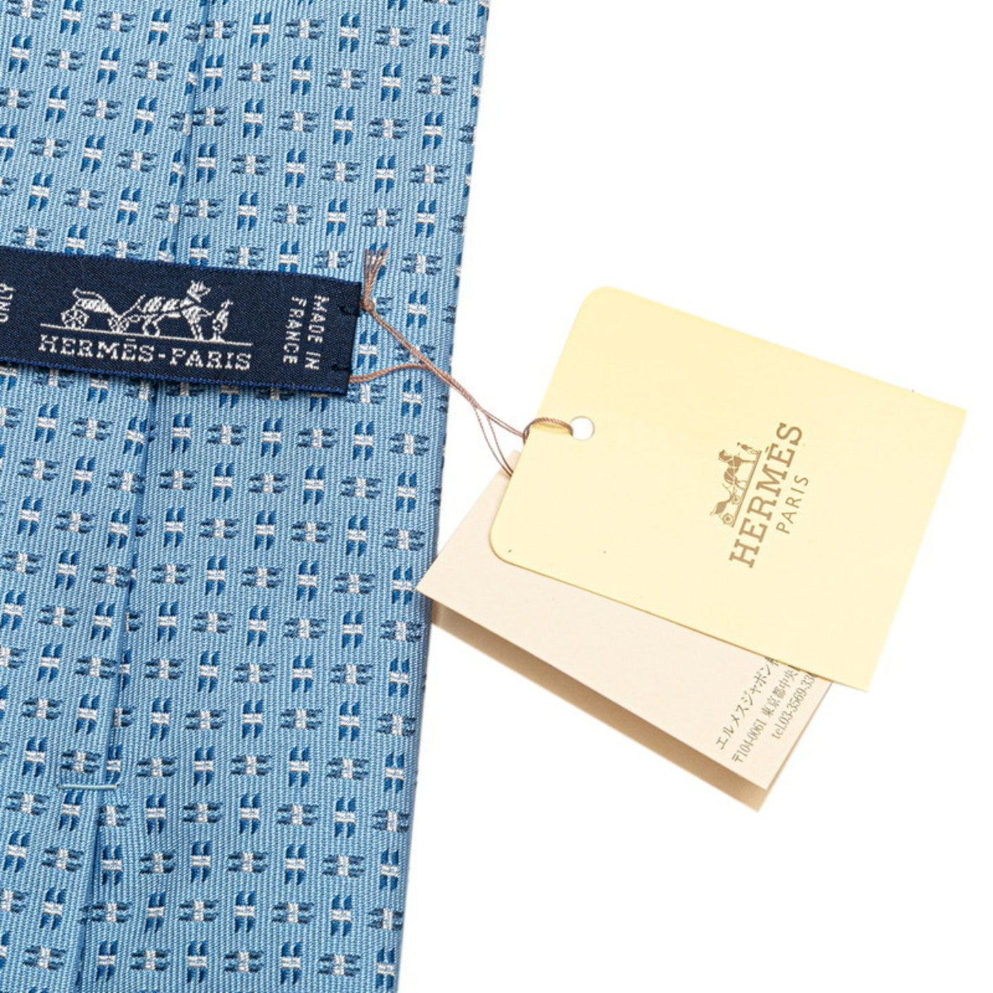 Hermes Tie Light Blue White Silk