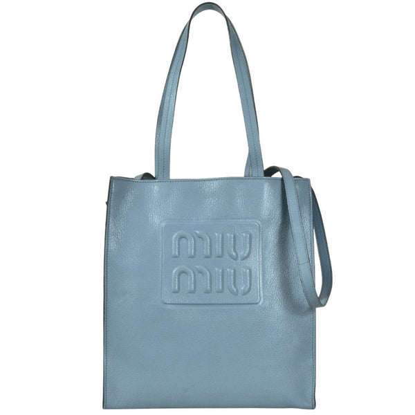 Miu Miu Miu Madras Tote Bag Leather 5Bg264 Sky Blue