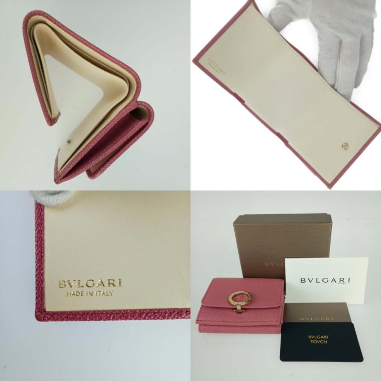 Bvlgari Tri-Fold Wallet 291021 Blush Quartz Pink Calf Leather Compact Clip