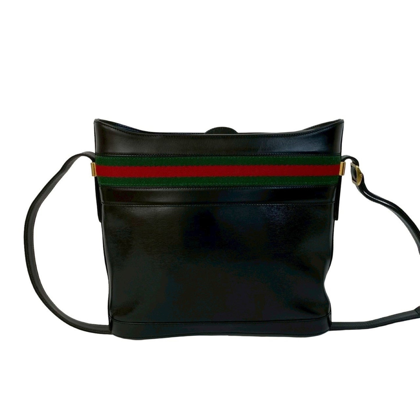 Gucci Old Gucci Vintage Sherry Line Gg Logo Hardware Leather Shoulder Bag Black 813-5