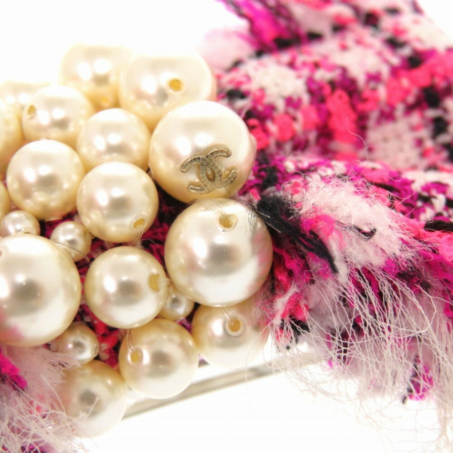 Chanel Barrette Tweed Faux Pearl Pink Coco Mark 0740 Chanel