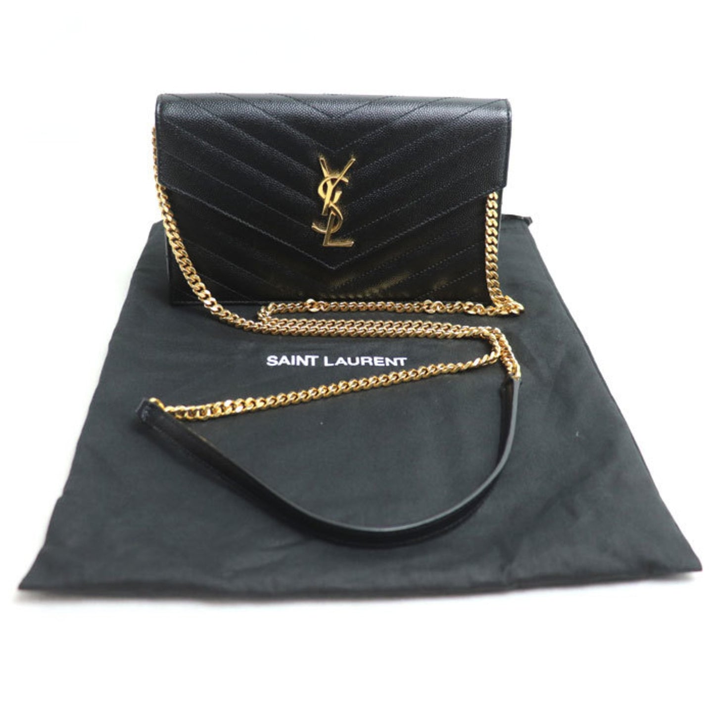 Saint Laurent Cassandra Chain Wallet Shoulder Bag Black 393953