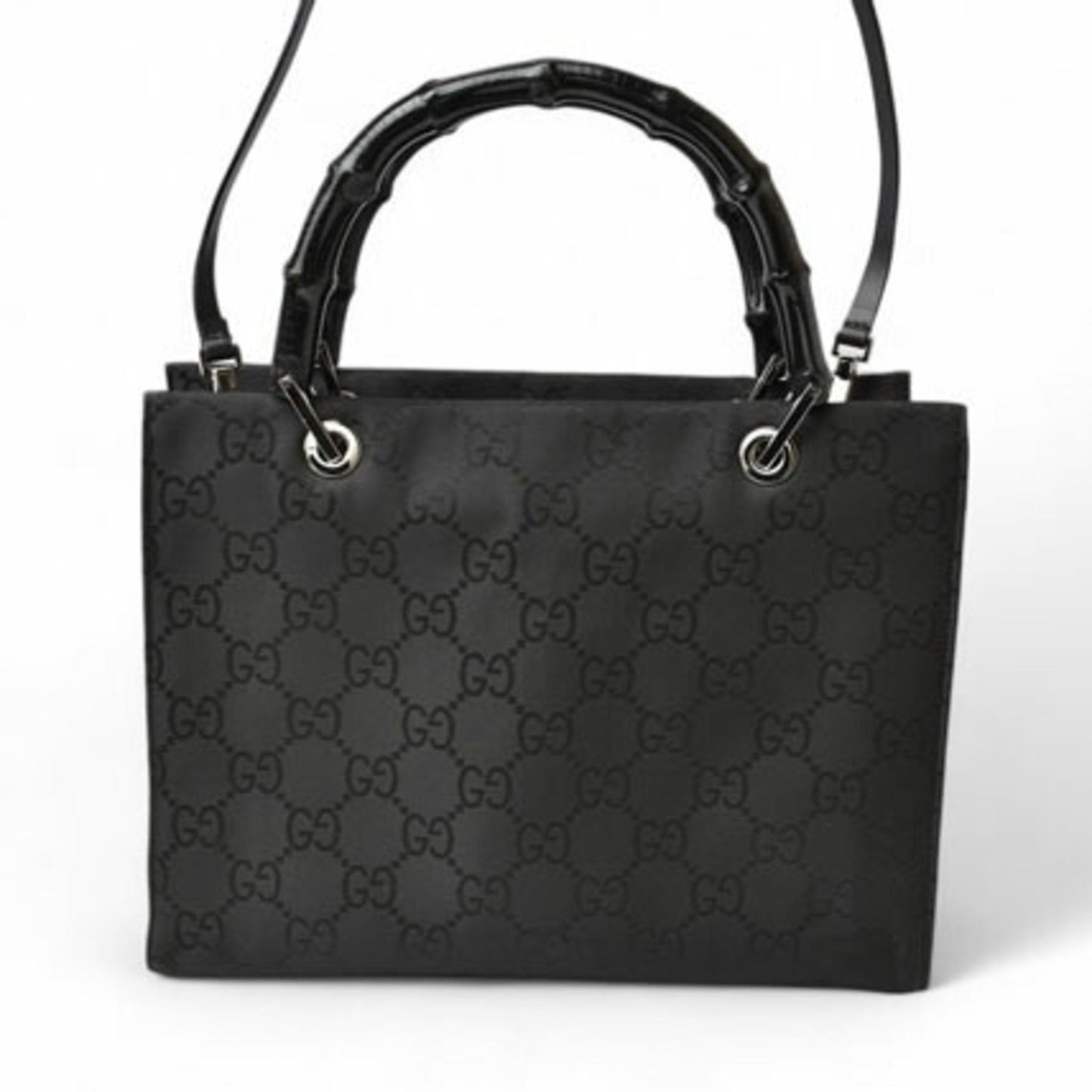 Gucci Handbag Tote Bag Bamboo 2Way Nylon Canvas Gg Black 002 1016
