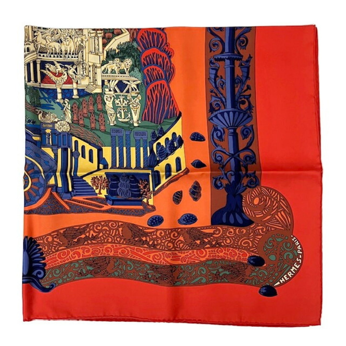 Hermes Hermes Carr 90 Scarf/Muffler Latlantide 100% Silk Orange