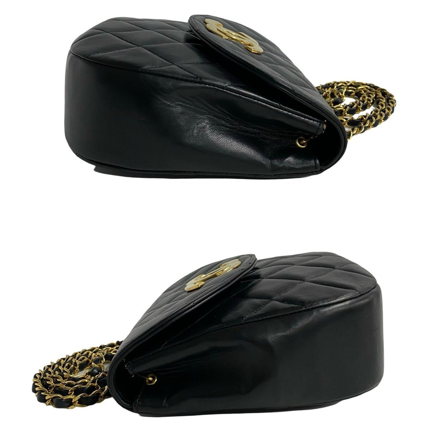 Chanel Matelasse Coco Mark Lambskin Chain Shoulder Bag Pochette Black 719-7