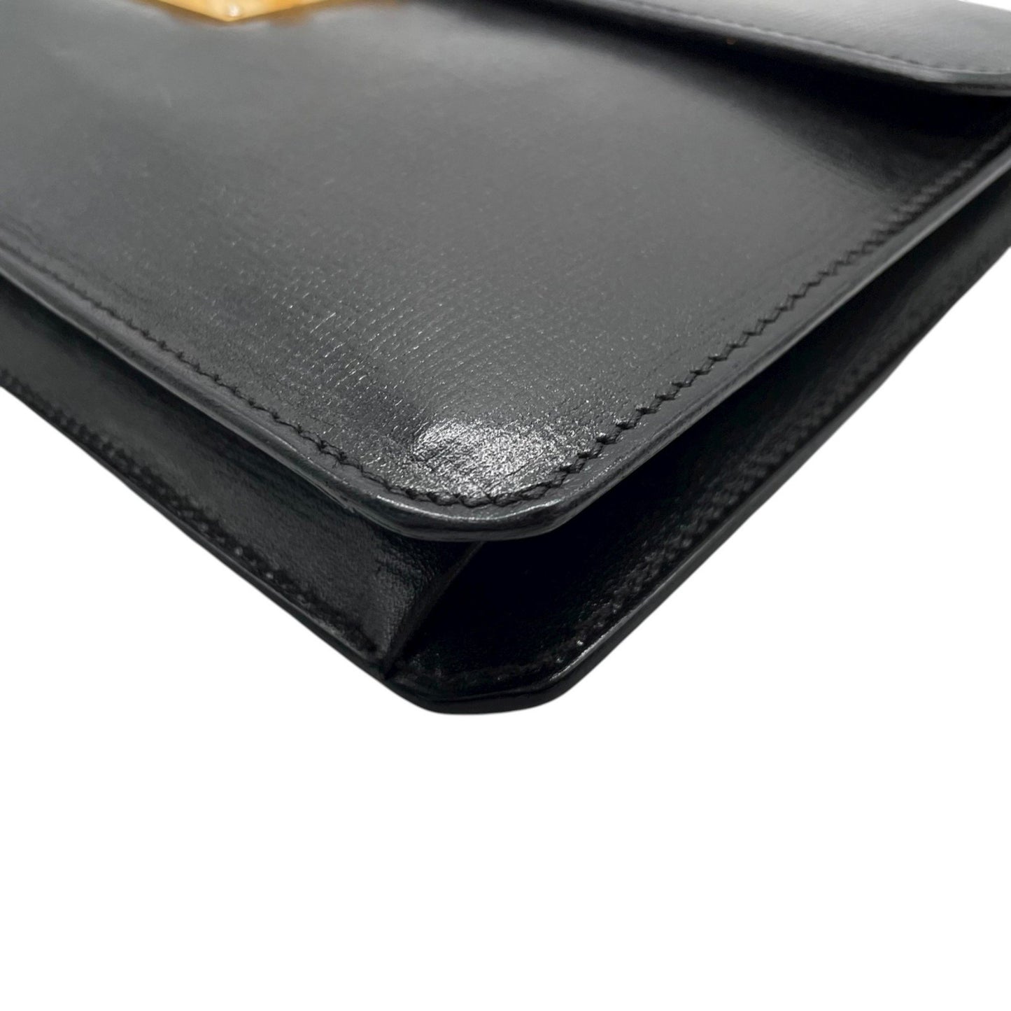 Valextra Clutch Bag/Second Bag In Black Leather With Gold Hardware