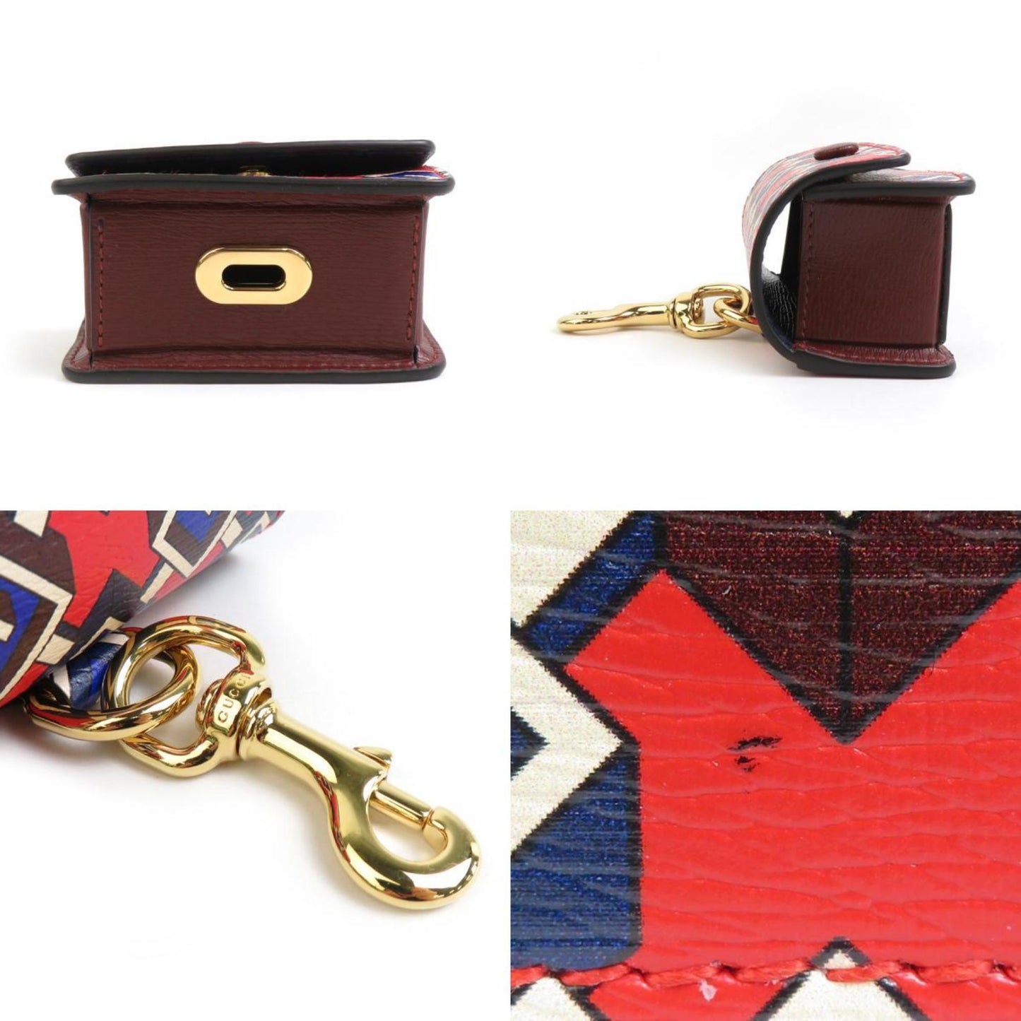 Gucci Etiquette Bag Holder Leather Red Multicolor Gold