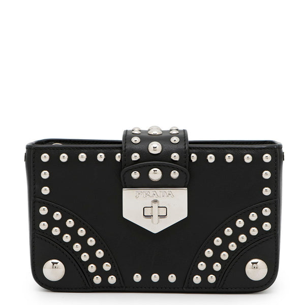Prada Studded Leather Pouch Bag 1N1843 Prada Black