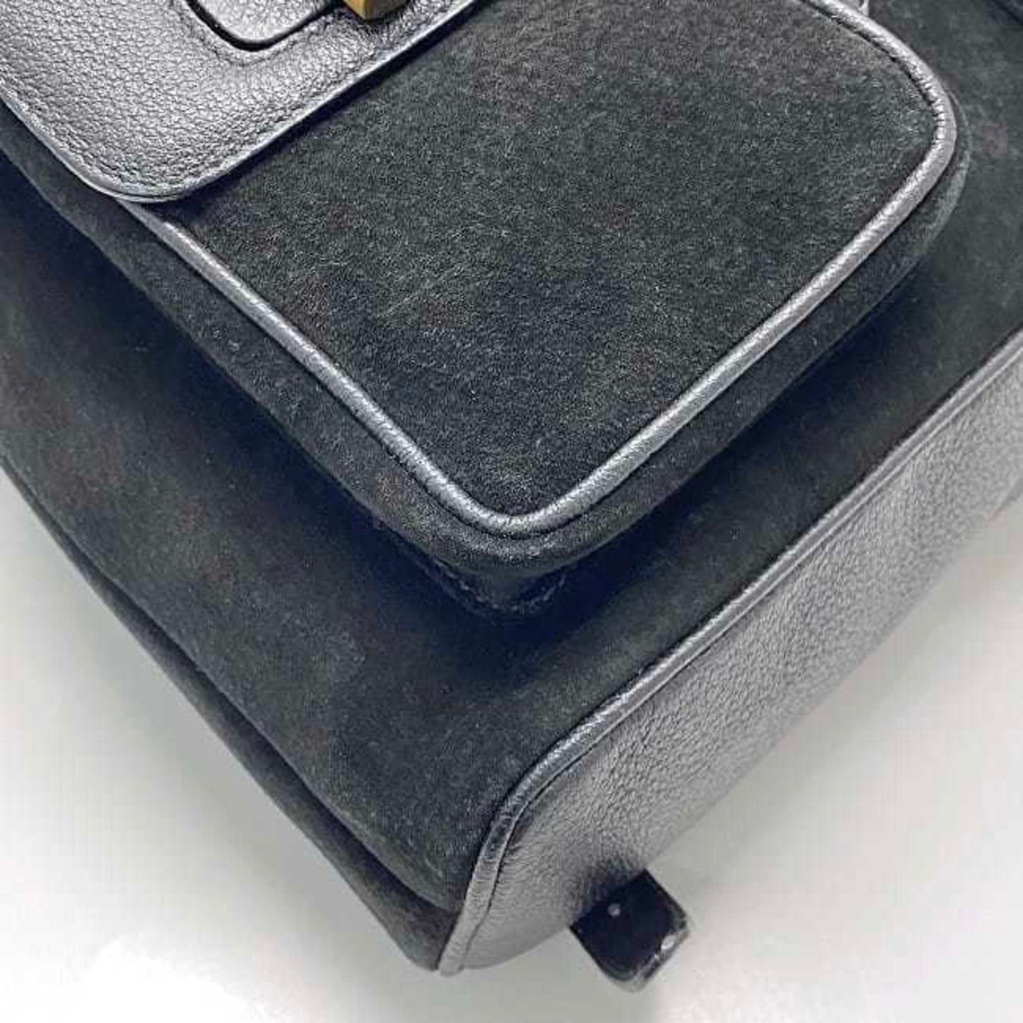 Gucci Backpack F-23291 Black Bamboo 003 2058 0016 Suede Leather Gucci Rucksack Flap