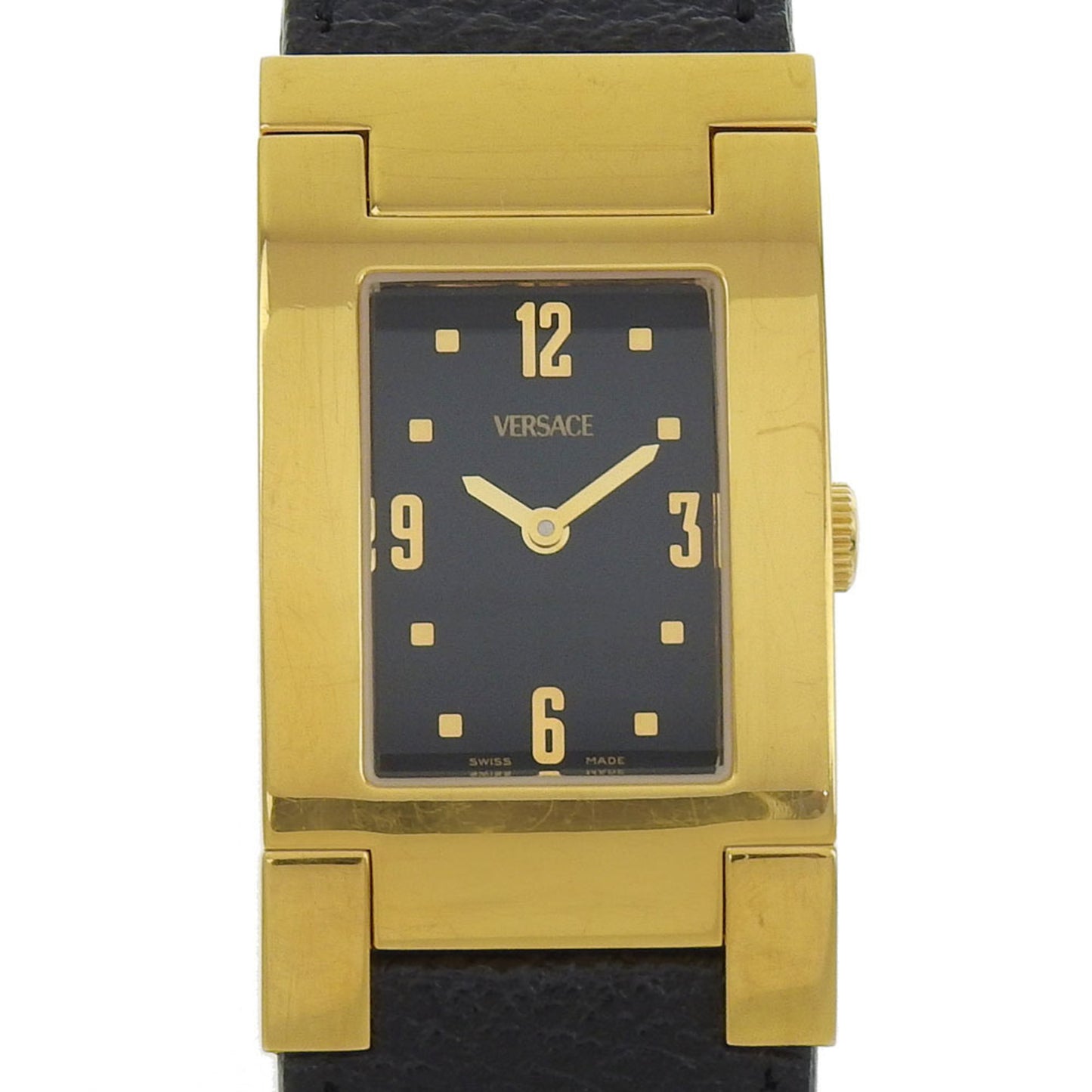 Versace Versace Alq90 Rectangular Black Dial Gp/Leather Quartz Watch Battery